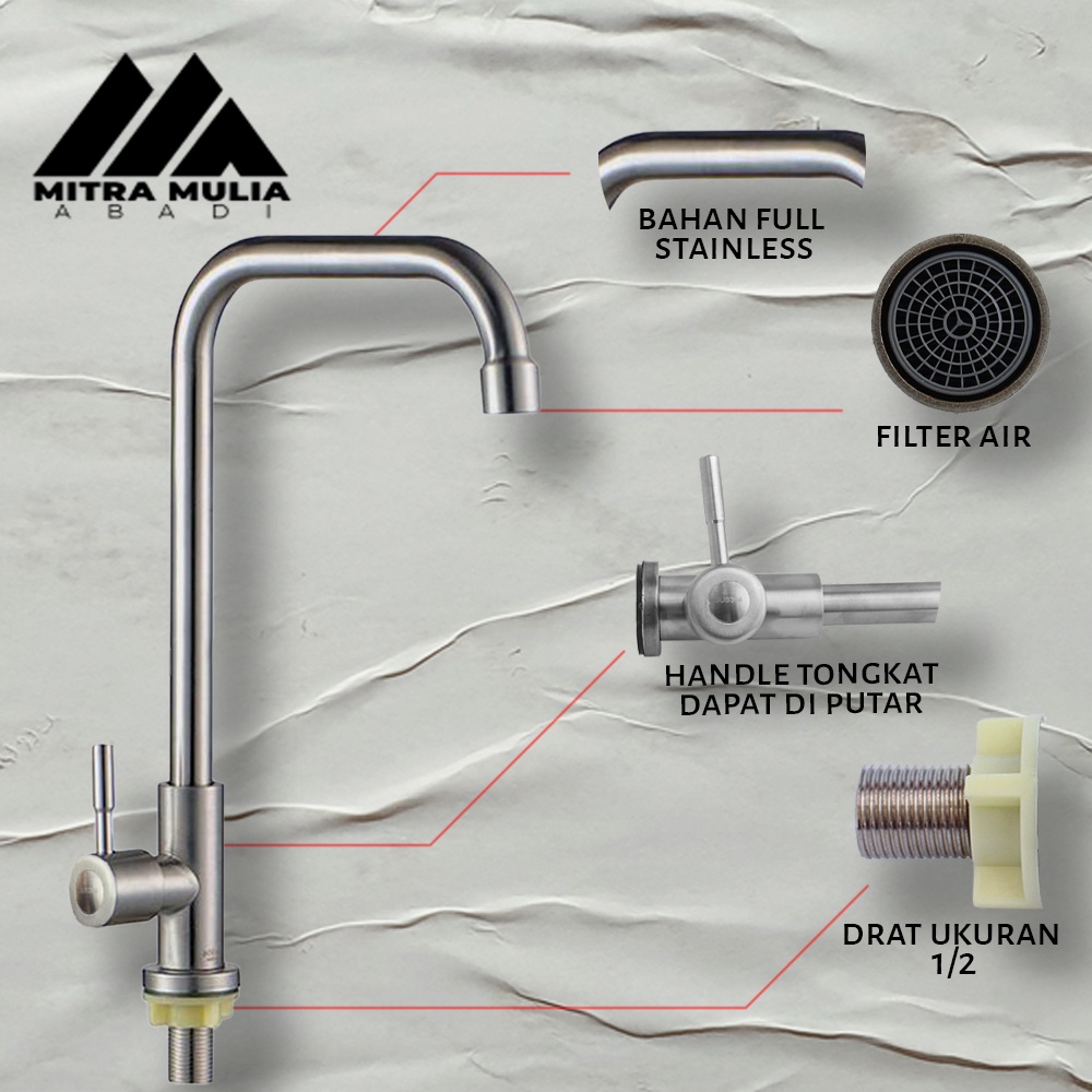 Kran Angsa Wastafel Leher Kotak SUS 304 I Kran Sink Dapur Leher Kotak