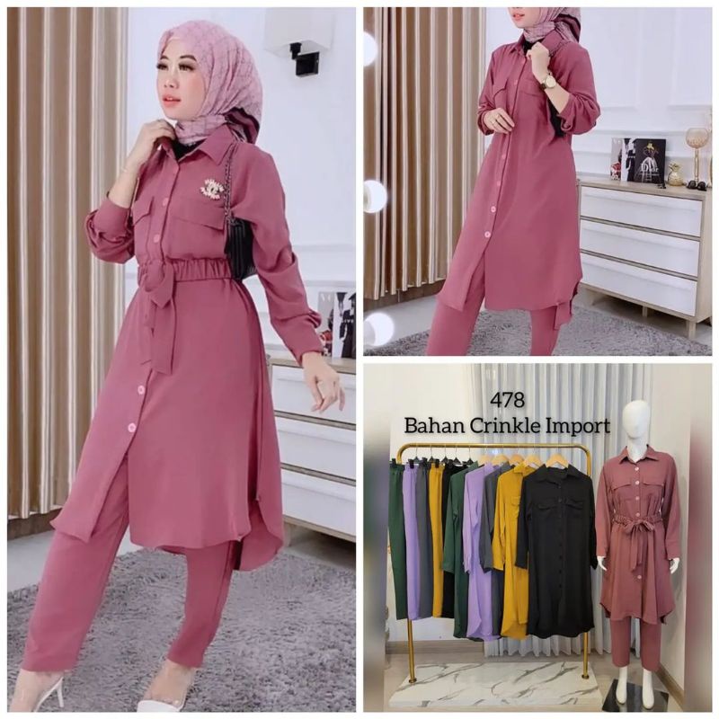 setelan one set bahan crinkle import premium