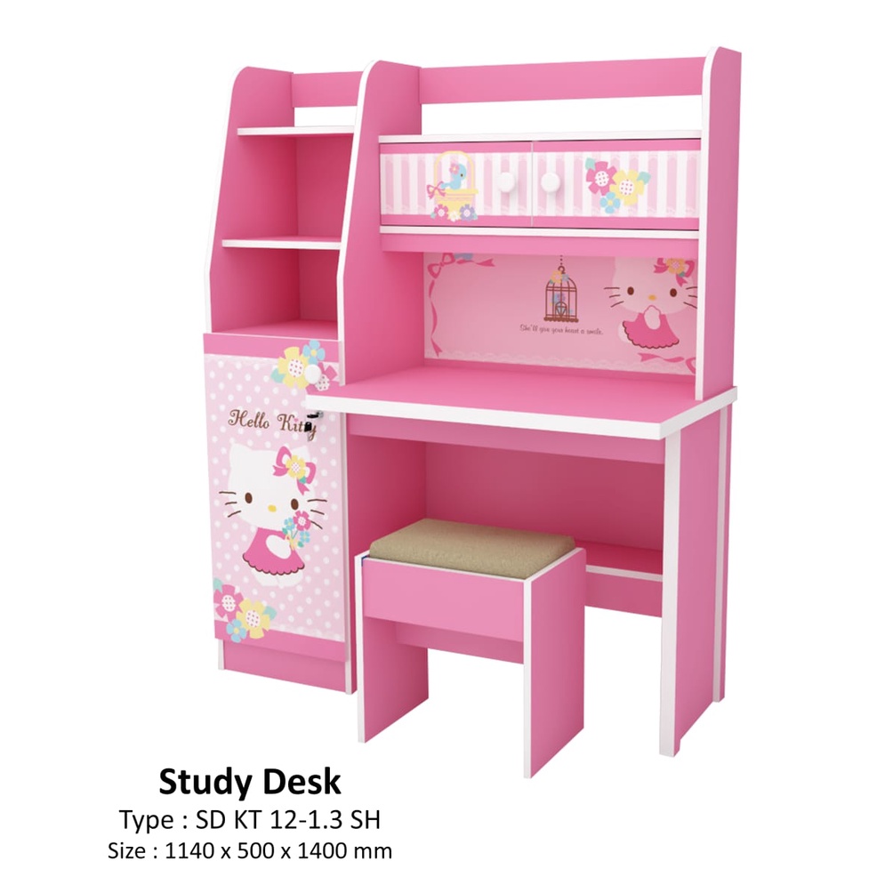Napolly Meja Belajar Hello Kitty Lemari Kursi Bangku Anak Set Kayu Kids Study Desk Chair