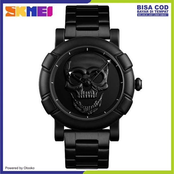 jam tangan analog pria wanita Jam Tangan Analog Pria SKMEI Motif Skull Tengkorak Stainless Steel WP