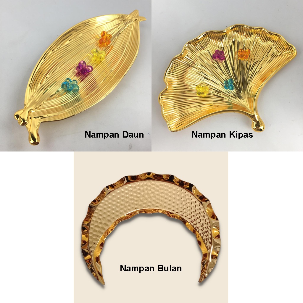 Nampan/Piring Hias Saji Model Kipas/Daun Bahan Logam Uk29x11cm/26x21cm