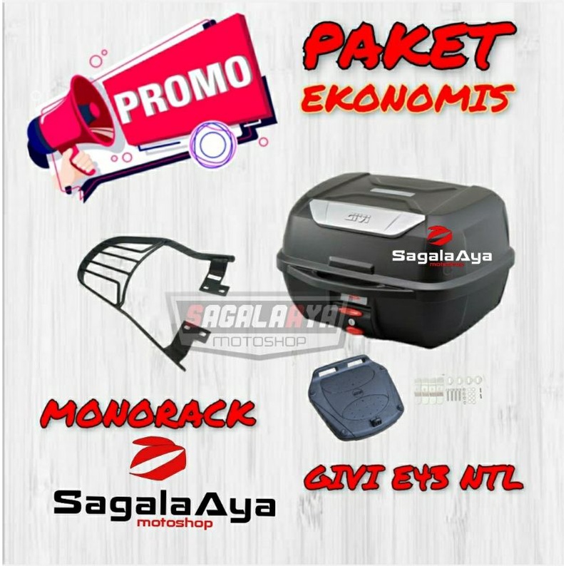 PROMO PAKET Box Givi E43 E43NTL Bracket motor gp sport monorack statis honda yamaha suzuki beat vari