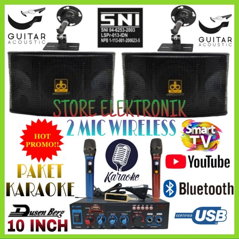 Paket DUSENBERG 10 Inch Ampli Bluetooth 2 Mic Wireless Karaoke Youtube