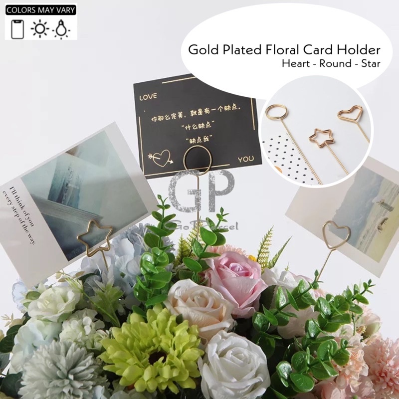 STICK CARD / KOREAN METAL FLOWER CARD HOLDER SHAPE HEART / ROUND / GAGANG KARTU UCAPAN - TANGKAI KARTU BULAT BUNDAR HATI VALENTINE MOTHERS DAY HARI IBU