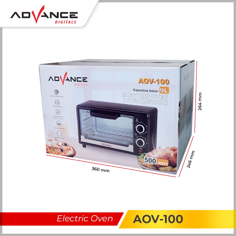 ADVANCE Oven Listrik AOV-100 9L 500 Watt Electric Oven【Garansi 1 Tahun】