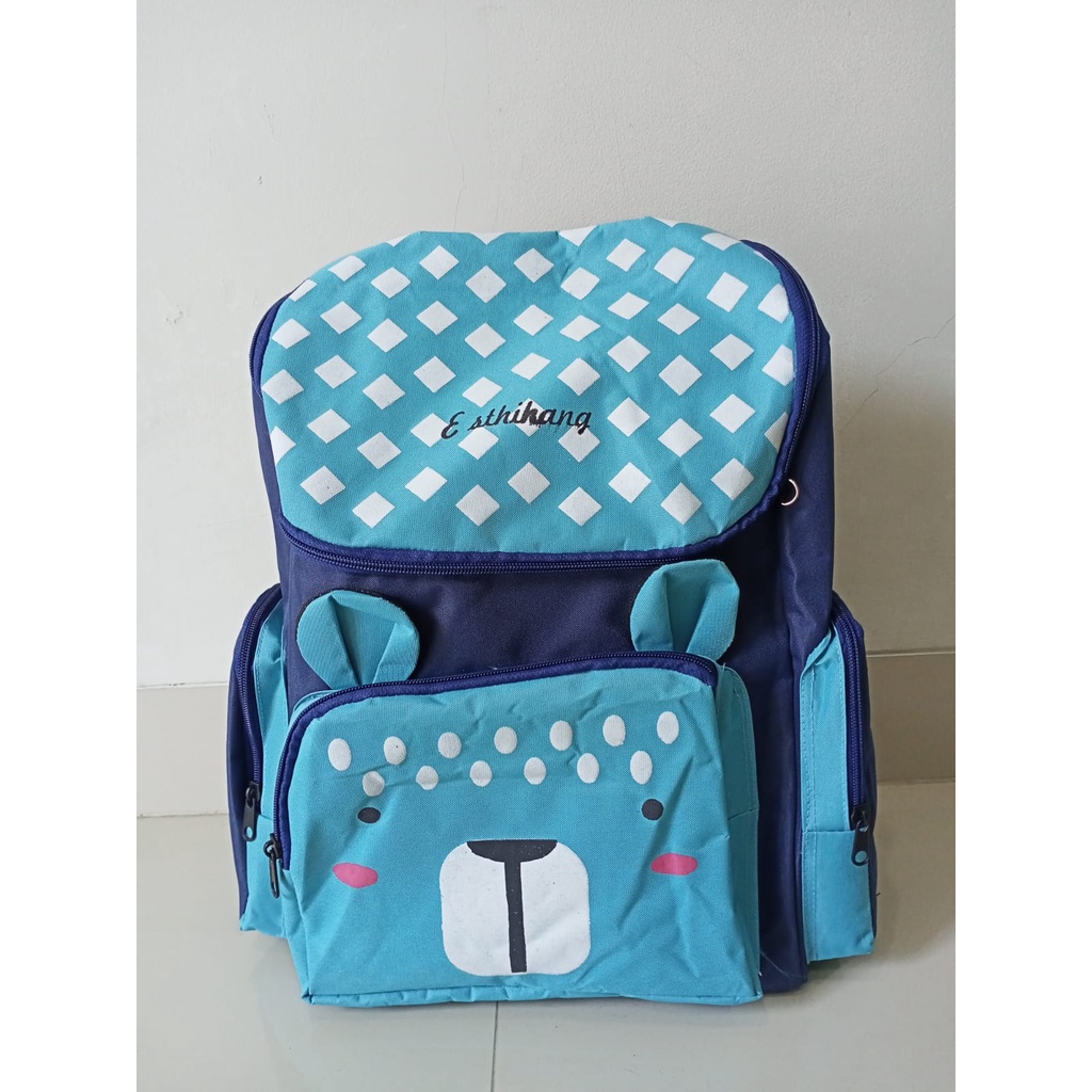 Tas Ransel Anak Sekolah TK SD Gookids BR610 Karakter Beruang Backpack Warna Biru