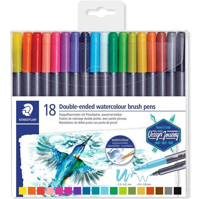 

[[COD]] BRUSH PEN WATER COLOUR STAEDTLER DOUBLE ENDED 18 WARNA TB18 MURAH TERMURAH Kode 312