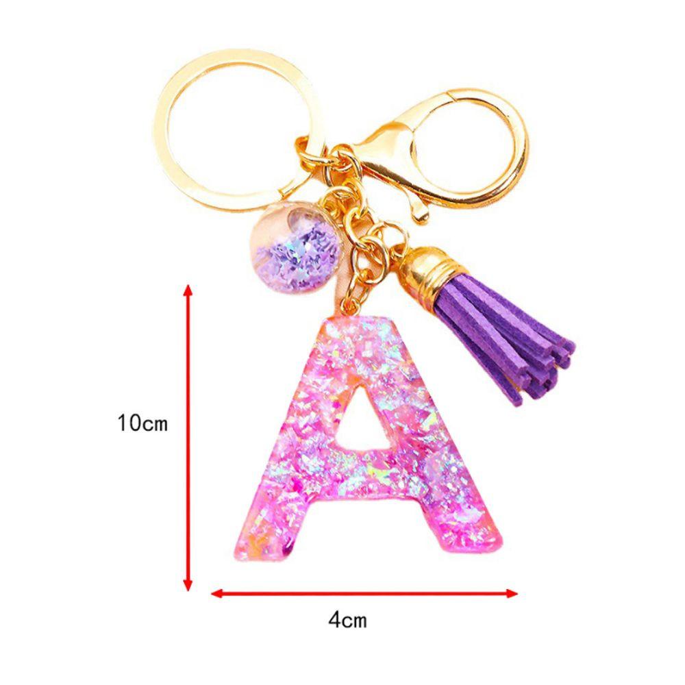 Lanfy 26huruf Gantungan Kunci Resin Aksesoris Fashion Perhiasan Mobil Keyring Rumbai Liontin Alfabet Key Chain