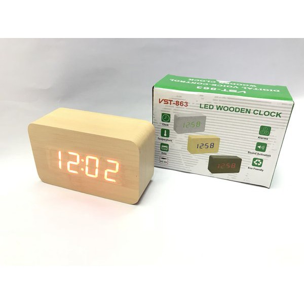 Jam Meja Digital Led Weker &amp; Digital Wood Alarm Clock 012 cream red