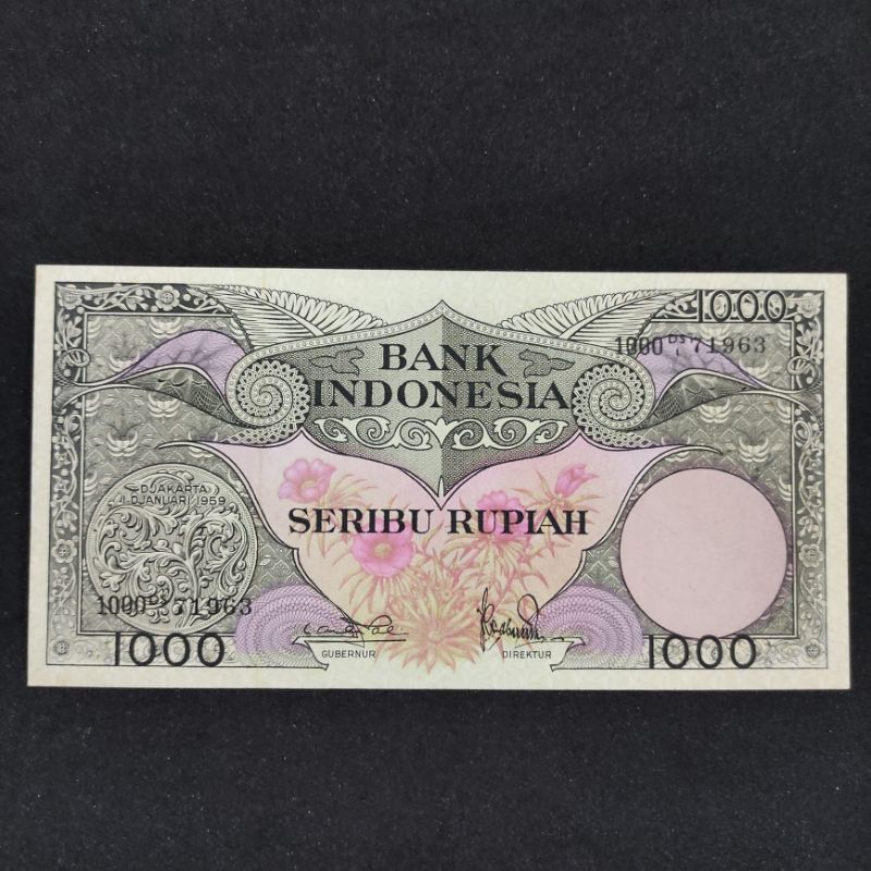 Uang kuno 1000 Rupiah Seri Bunga 1959 AUNC