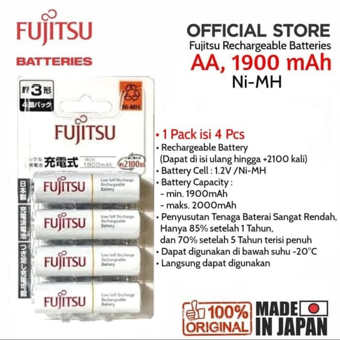 Jual Battery Fujitsu Rechargeable Aa Mah Original Japan Isi