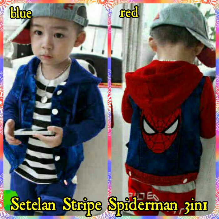 Baju Anak Laki Laki Setelan Stripe Spiderman 3In1 Fashion Kids baL2303-42