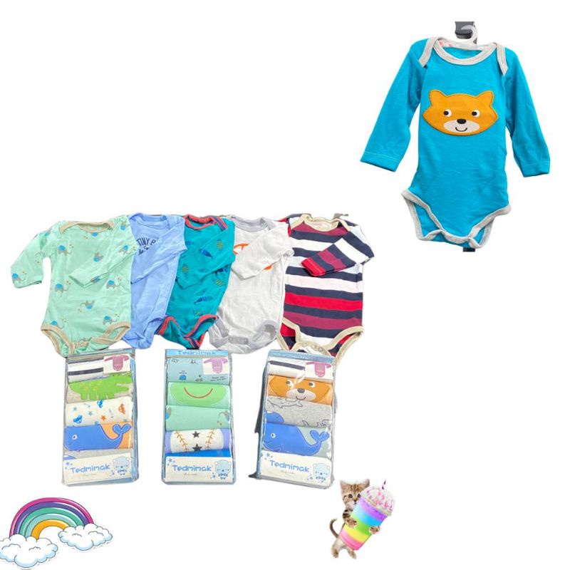 Jumper Bayi Lengan Panjang 5in1 (isi 5pcs) Bodysuit Baby 0-9 Bulan Import Premium Baju Bayi  Newborn Boy Girl
