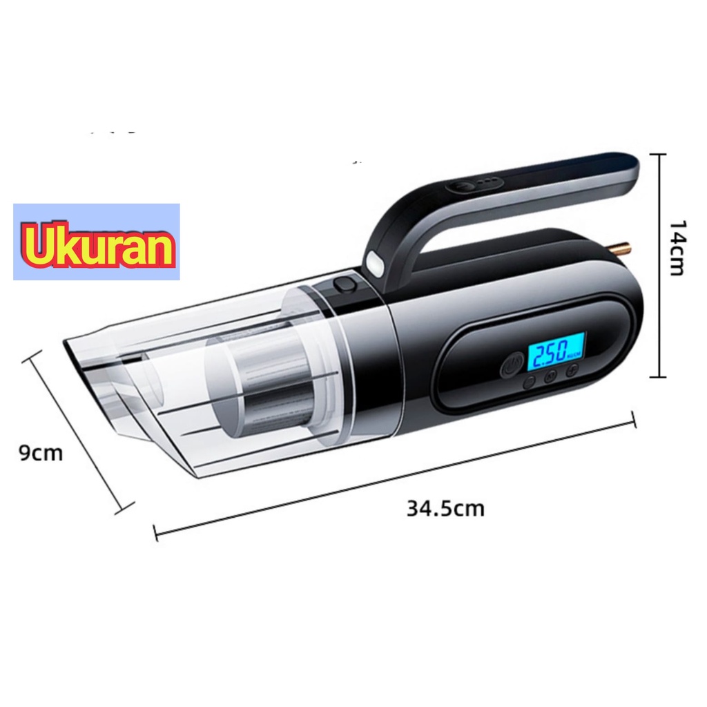 4in1 Vacuum Cleaner Mobil Portable Vacum Vakum Penyedot Debu + Pompa Angin Layar LED Digital