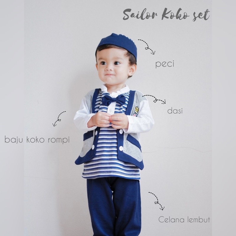 SAILOR KOKO Baju Muslim Aqiqah Lebaran Celana Setelan Kemeja Pergi Jalan Fashion Anak Bayi Cowok Laki Terlaris