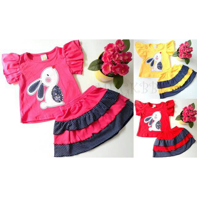 Setelan dress ruffle Cola Bear 6-18 bln