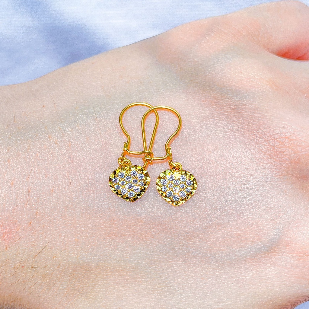 Anting desi anak dan dewasa emas asli kadar 700 70 16k gantung love permata penuh tanam ukir kilat drop giwang kerabu wanita mewah 1 gram heart hati