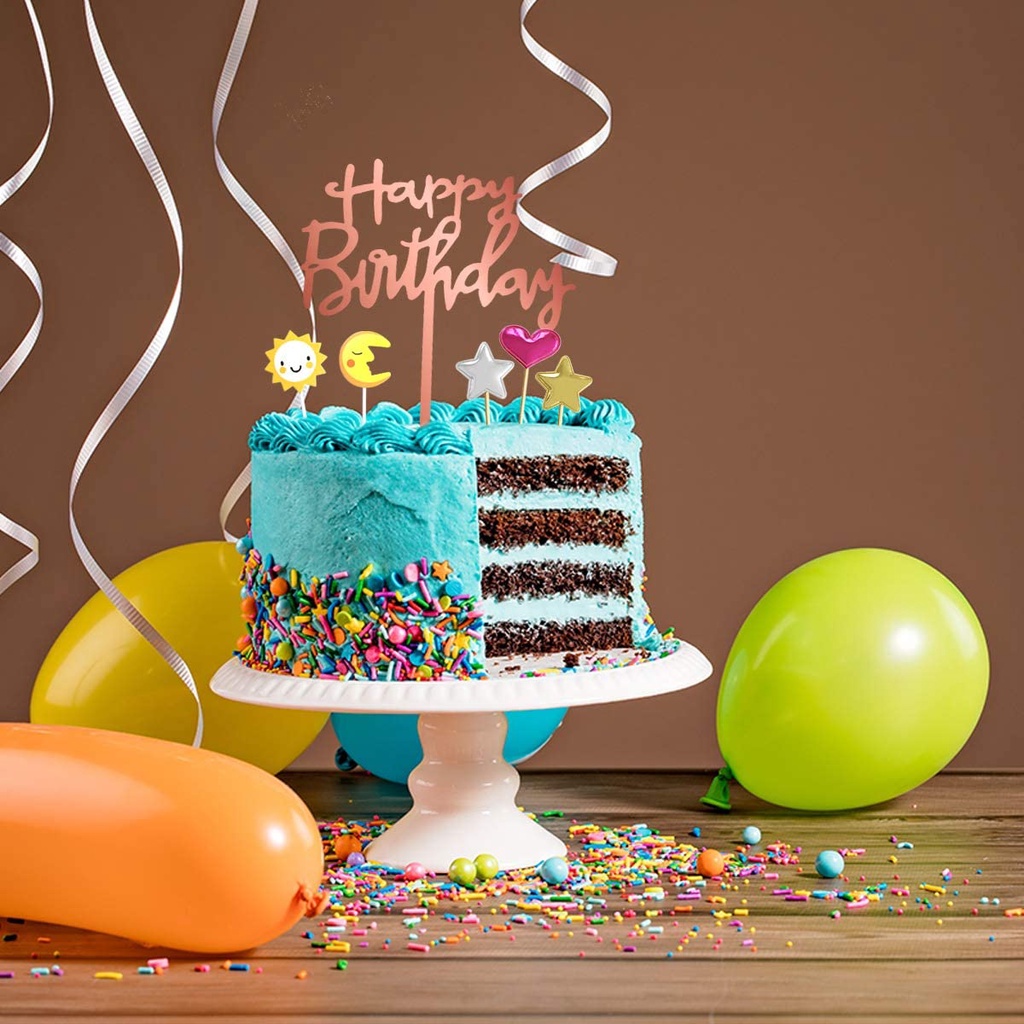 Topper Kue Desain Happy Birthday 15 Gaya Warna Merah Emas Bahan Akrilik Untuk Dekorasi