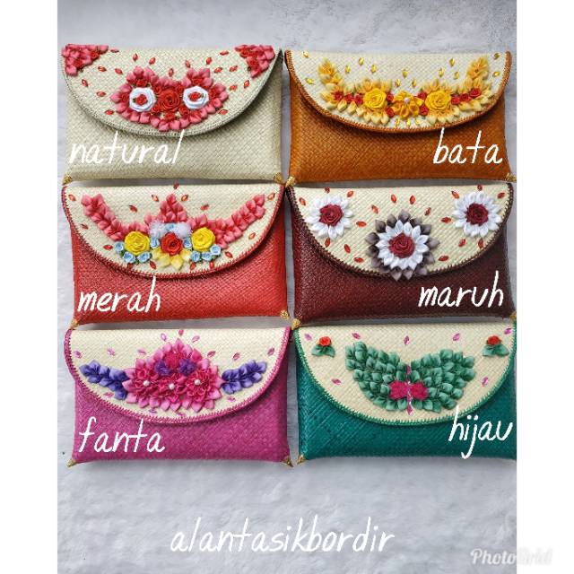 Clutch Dompet Kondangan Anyaman uk L Pandan Bunga tempel/ dompet wanita murah R.27