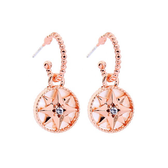 LRC Anting Tusuk Fashion Rose Gold Octagon Star Shell Stud Earrings D91441