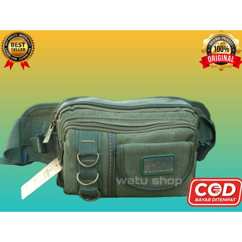 TAS PINGGANG PRIA KANVAS WAISTBAG PRIA CANFAS AIR POLO BANYAK RESLETING KUAT DAN AWET