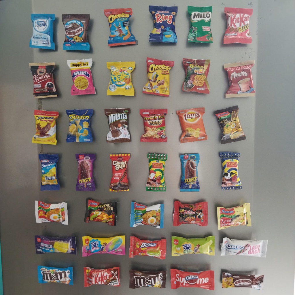 GANTUNGAN KUNCI MINIATUR SNACK / MAGNET KULKAS SOUVENIR PESTA KADO OLEH OLEH BAHAN ALUMUNIUM FOIL