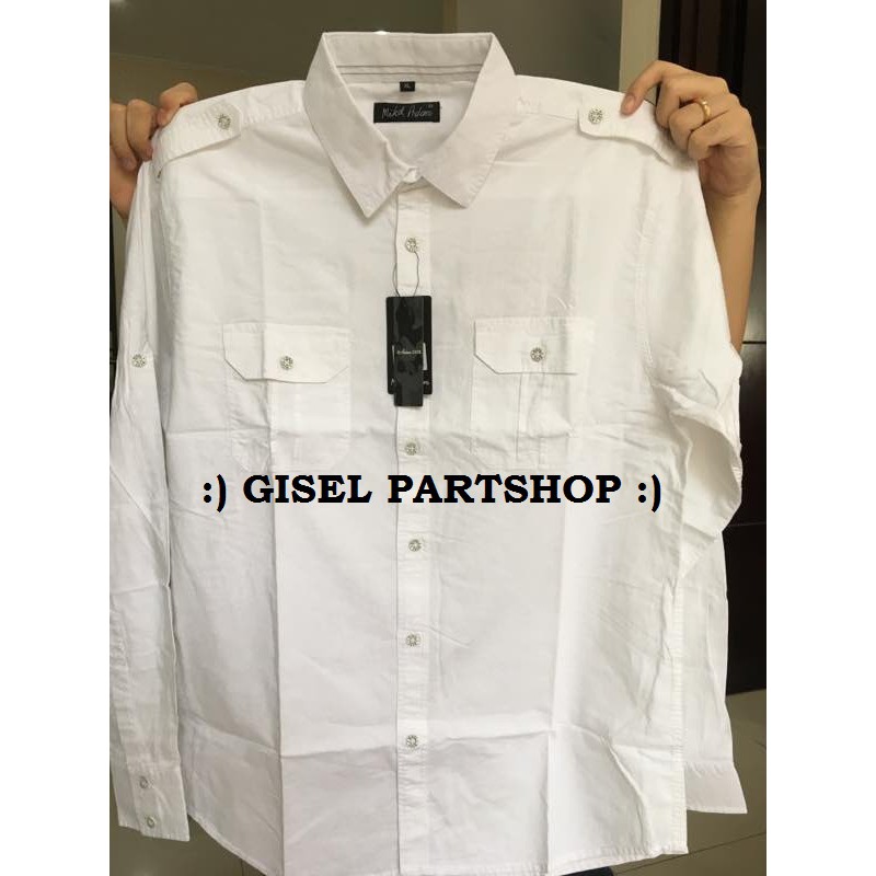 Kemeja Casual 'Mikel Adam' Pilot putih panjang pangkat 2 size M-XL
