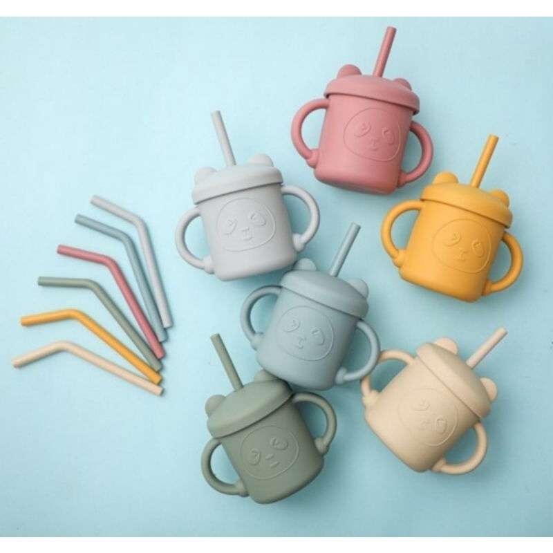 Gelas silicone sedotan anak BPA free / gelas silicone plus sedotan