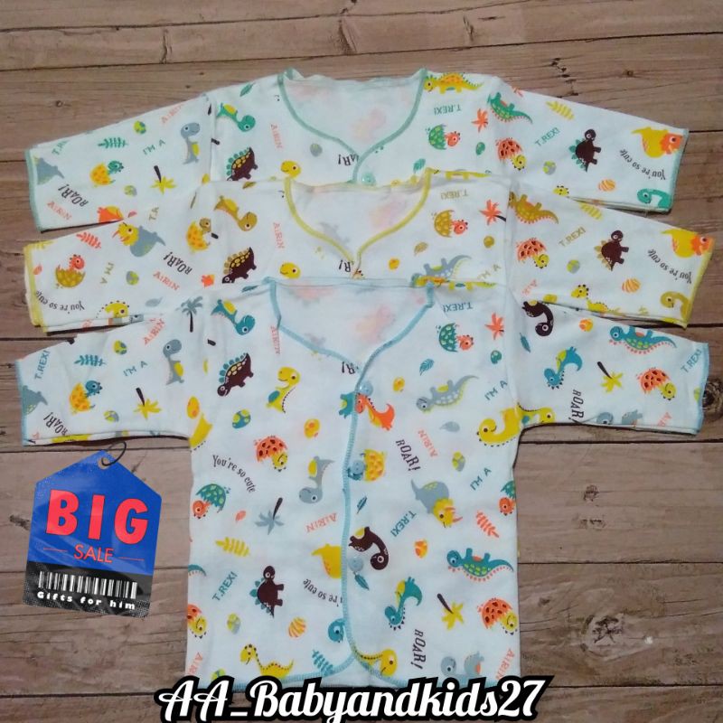 3PC AIRIN BAJU BAYI NEWBORN LENGAN PANJANG MOTIF PRINT LEMBUT DAN SNI