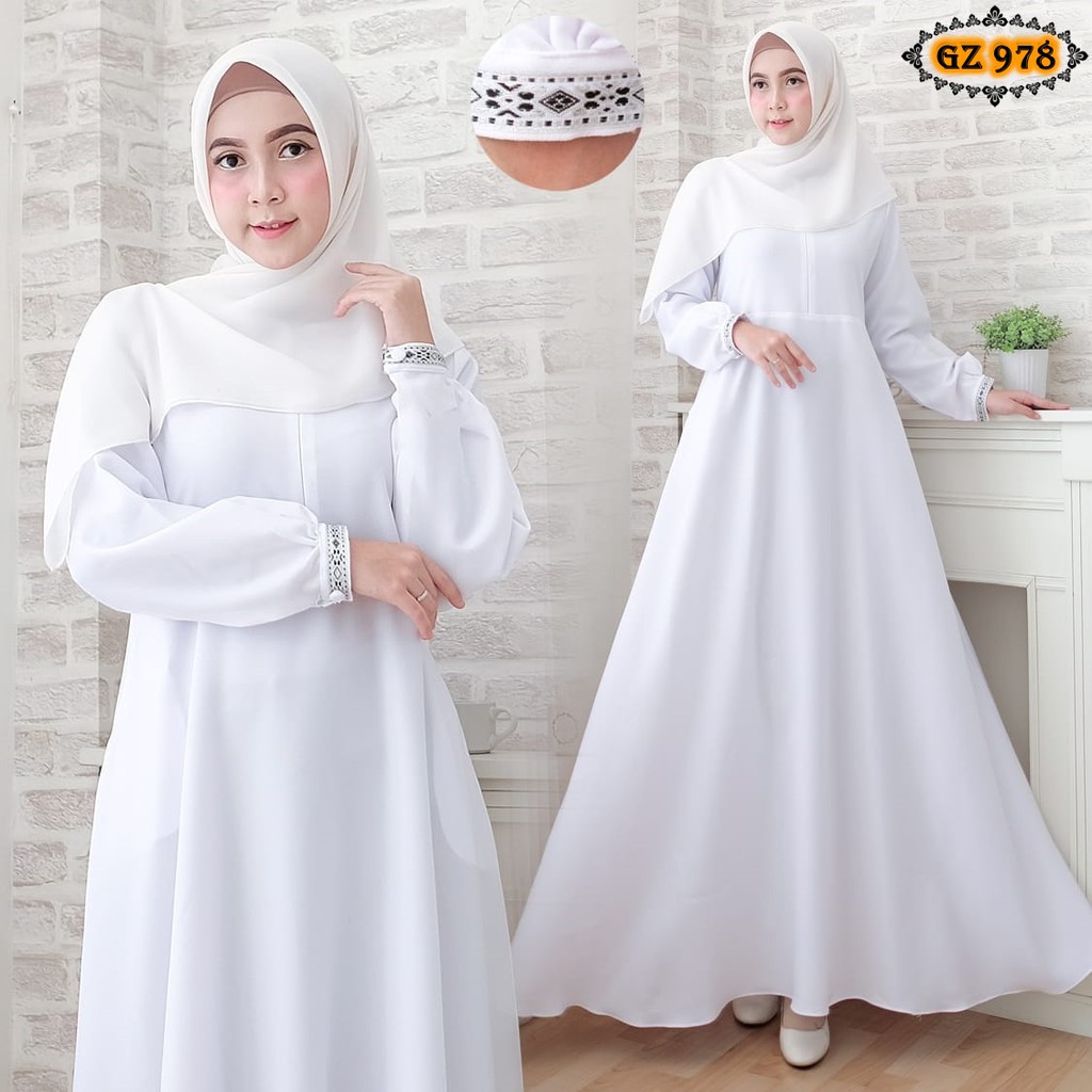 Gamis Lady Zara GZ978 White/ Gamis Putih / Gamis Umroh/ Gamis Best