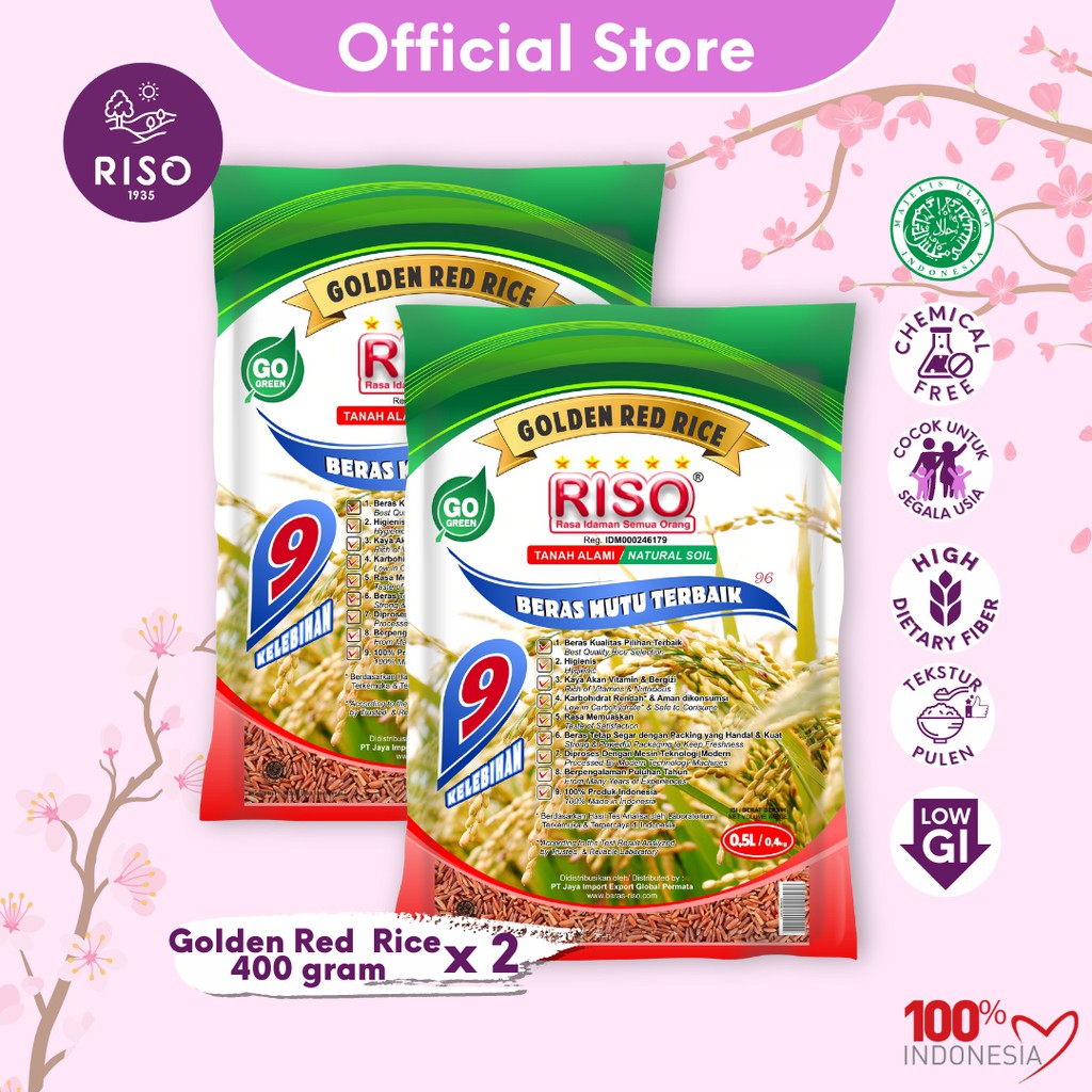 

(HALAL-KEMTAN) RISO Organic Golden Red Rice Beras Merah Organik 0.4 Liter/400gram x 2