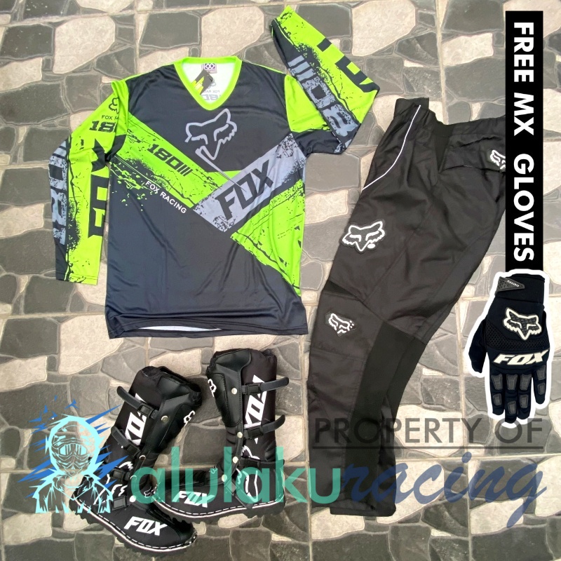 Jersey, Celana, Sarung Tangan &amp; Sepatu Fullprint with Protectors Fullset MX Trail Motocross - Paket Bundling FOCTFG160101-F41