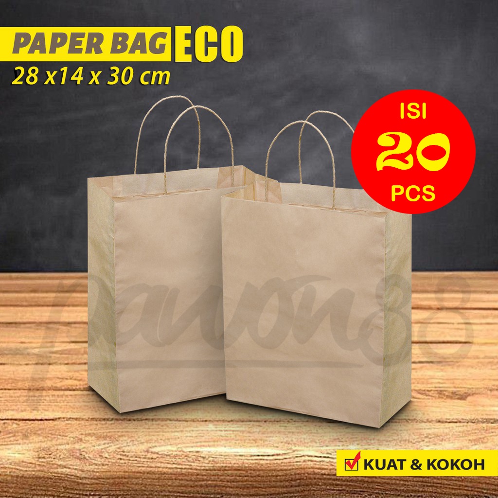 

Paper Bag Polos - Paper Bag Tali Kertas | 28 x14 x 30 - COKLAT -(20 Pcs)