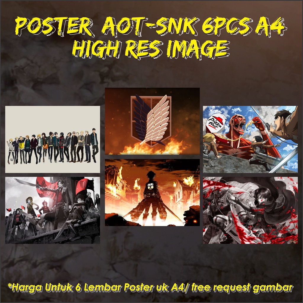 

Poster Anime Shingeki No Kyojin AOT - per 6pcs Kertas Tebal