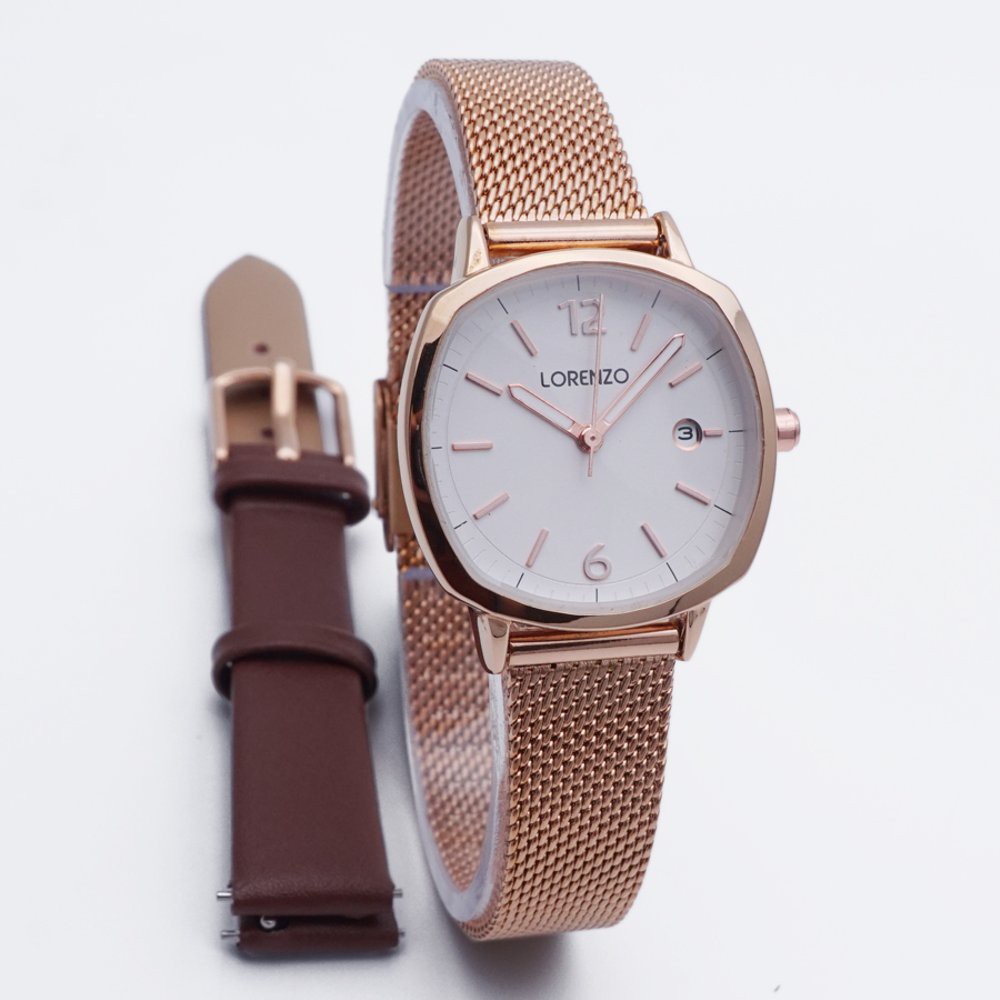 Jam tangan wanita original lorenzo 1030 rantai pasir water resist proof - FREE TALI KULIT