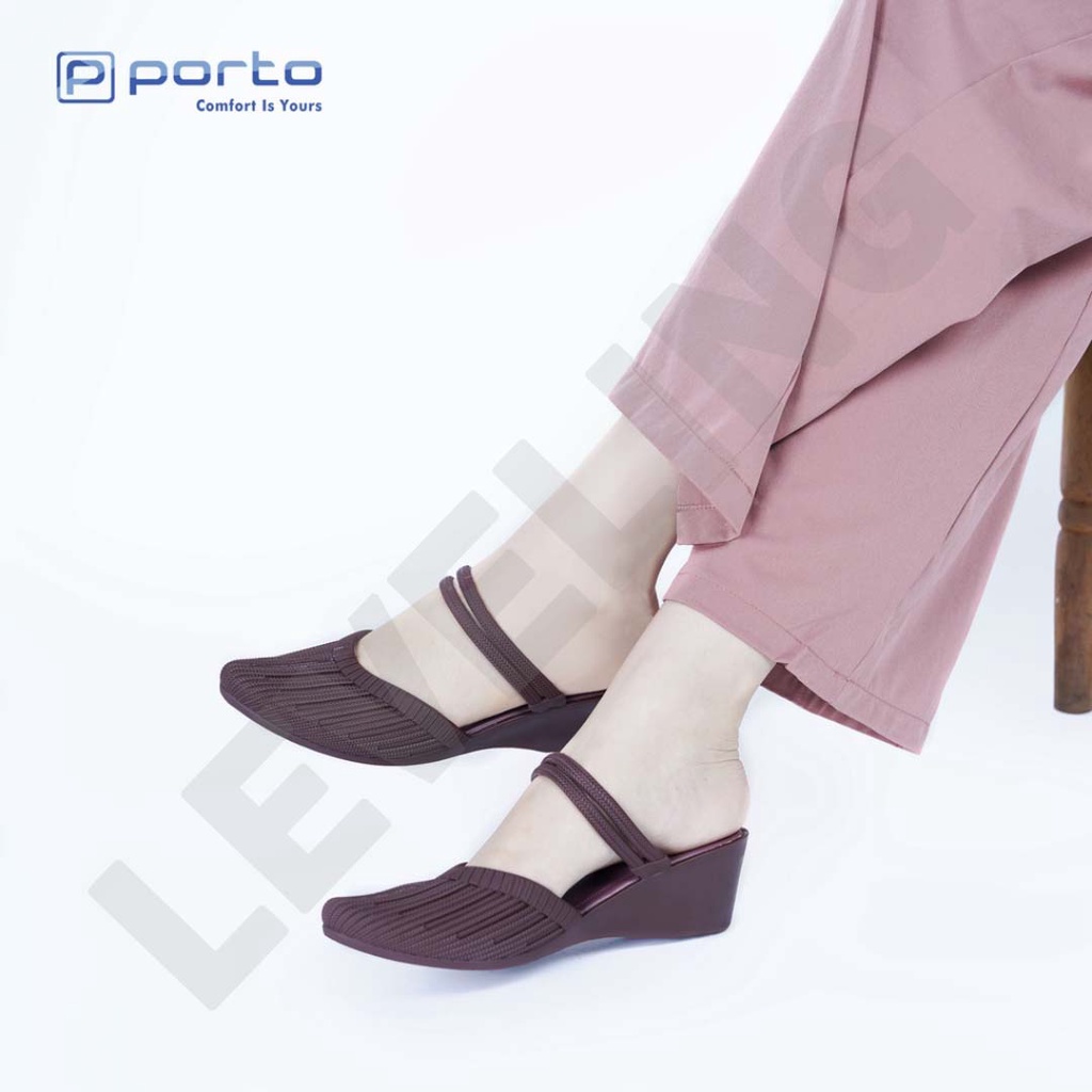 BAT - Porto Leveling Sepatu Wedges Heels Wanita Casual Tali Karet Nyaman Awet Empuk Original Porto Lady