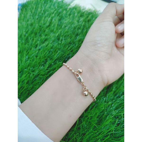 GELANG PERAK ASLI SILVER 925 LAPIS EMAS/GELANG TANGAN RANTAI KAPSUL UKIR+2BEL/ASLI SILVER/FASHION WANITA