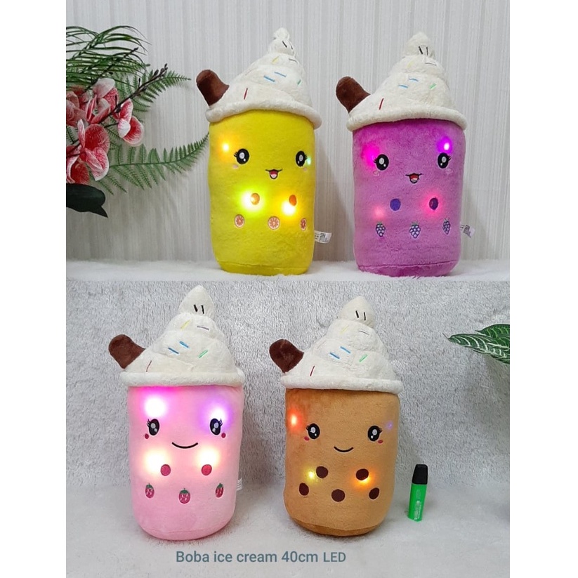 Boneka Boba Es Krim Led Size 37cm/Boneka minuman boba Lampu LED/milk tea/boneka bubble tea/Boneka Ice Cream