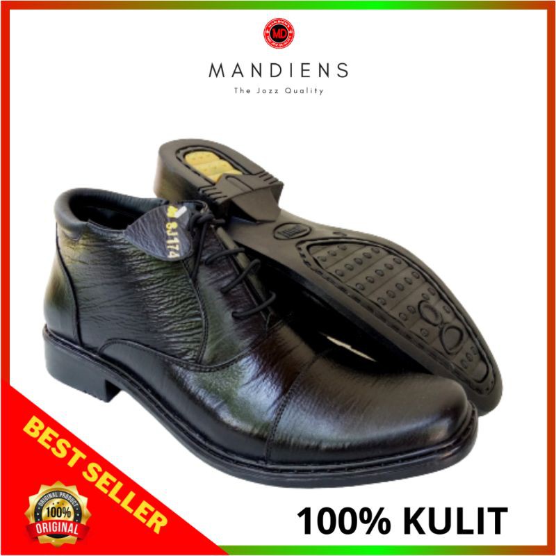 MANDIENS - Sepatu Kulit Sapi Asli Medali BJ174KY Export Quality - PDH TNI POLRI Satpam Security Sepatu Kerja Semi Boot