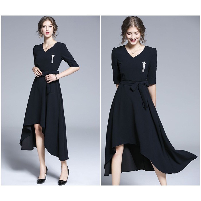 [baju wanita korea]  Party Midi Mini Dress Gaun Pesta Wanita Korea Import Hitam Black