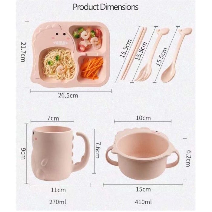 Bostonstore Tempat makan anti tumpah/tempat makan /Tempat makan Bayi/Alat makan anak 1set dinosaurus 6in1 bahan PP tahan Anti-drop / Tempat makan set / Tempat makan Bayi / Premium Mpasi Set 1 / tempat makan Set / tempat makan silicon Bayi