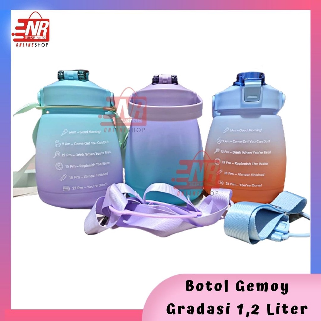 Botol Minum Penanda Waktu Gemoy 1300ML / Botol Minum Viral 1.3 Liter / Botol Viral Plus Stiker 1.3Liter  / Botol Motivasi 1.3Liter / Botol Minum Viral