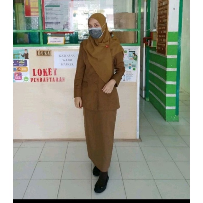 Baju Dinas Wanita Pemda Aceh Blazer PNS ASN Keki Seragam Pemda Khaki Wanita Baju Guru coklat tua