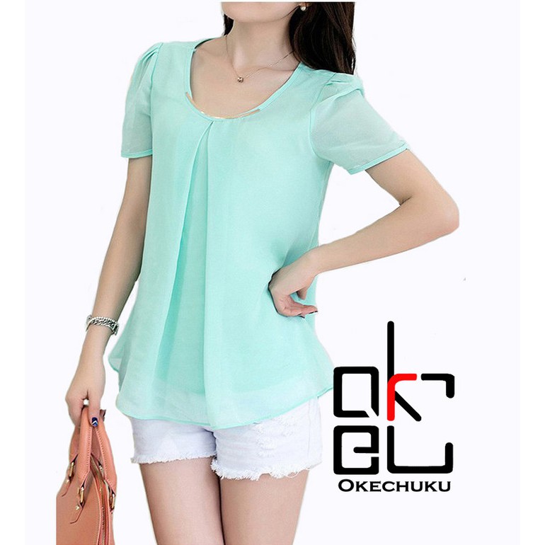 ●Coshop● Blus Sifon Longgar Wanita Baju Atasan Korea Kasual Elega TM711 Blus Blouse Korea Variasi K