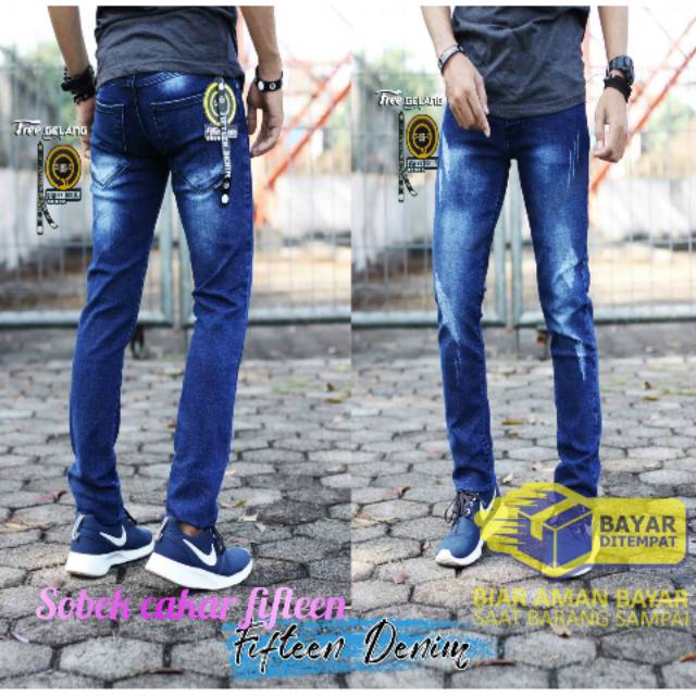 Celana jeans sobek cakar tidak tembus fifteen denim