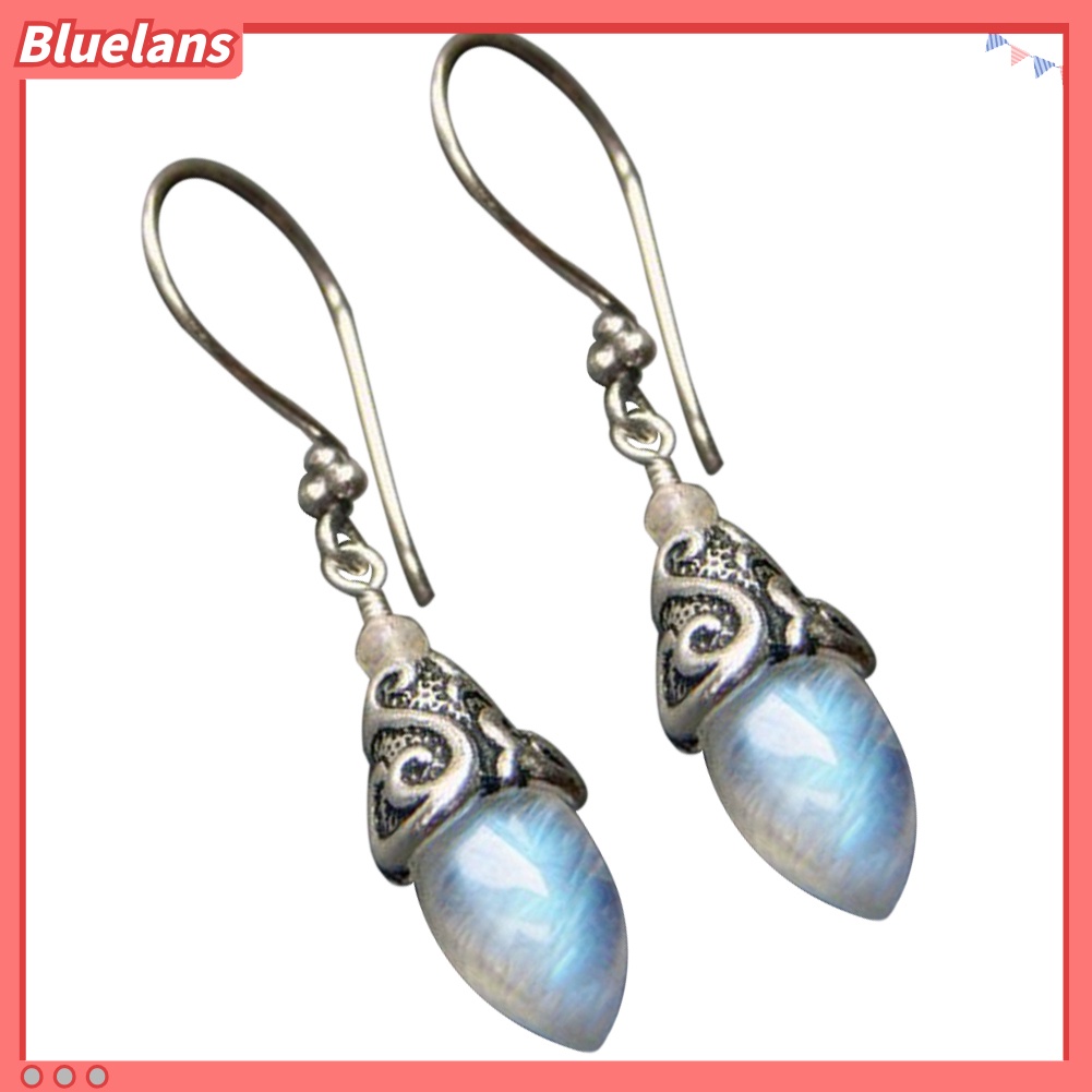 Bluelans Anting Kait Gantung Wanita Bentuk Kerucut Hias Moonstone Imitasi Gaya Retro Untuk Pesta