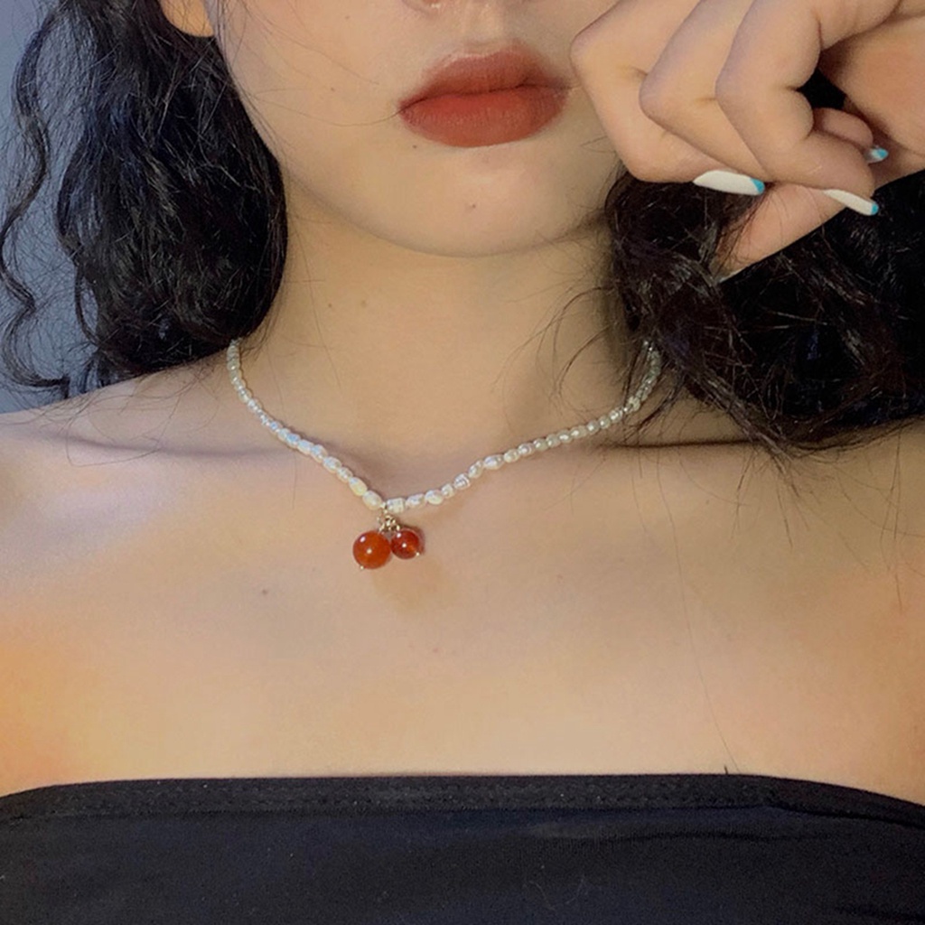 Hu Hu Hu Hu Hu Alat Bantu Pasang Kacamata♡ Kalung Rantai Dengan Liontin Buah Ceri Warna Polos Untuk Wanita