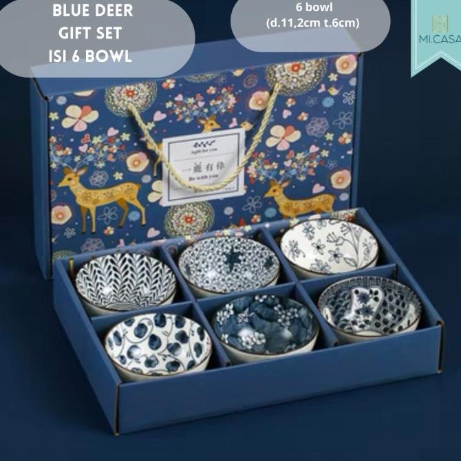 

[COD] Mi.casa- Japanese Ricebowl 6pcs(4,5") Blue Deer Gift Box [COD]