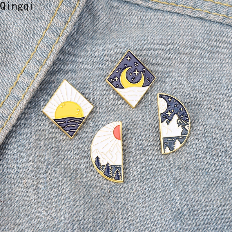 Bros Pin Enamel Desain Kartun Matahari Dan Bulan Untuk Anak