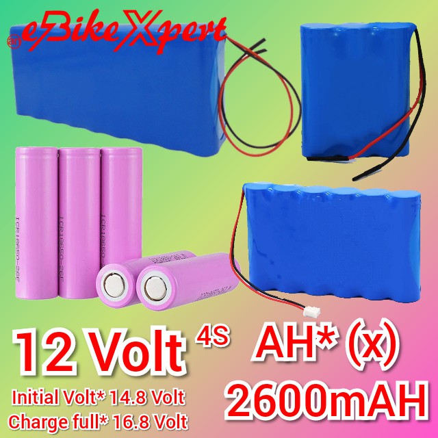 Baterai lithium-ion 12 Volt 4S 14.8 Volt Cell 18650 2600mAH